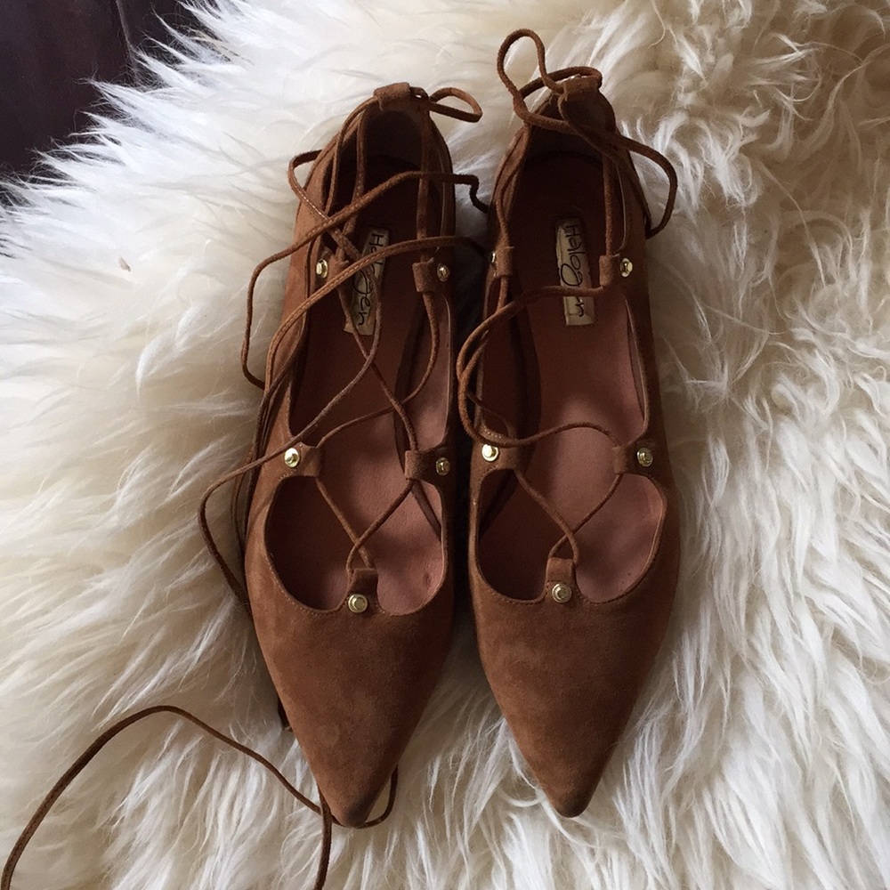 Halogen Chestnut suede lace up flats